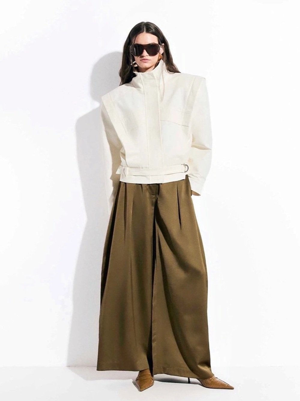 ASOS DESIGN Tailored Satin Wide Leg Pants Khaki Size 4
